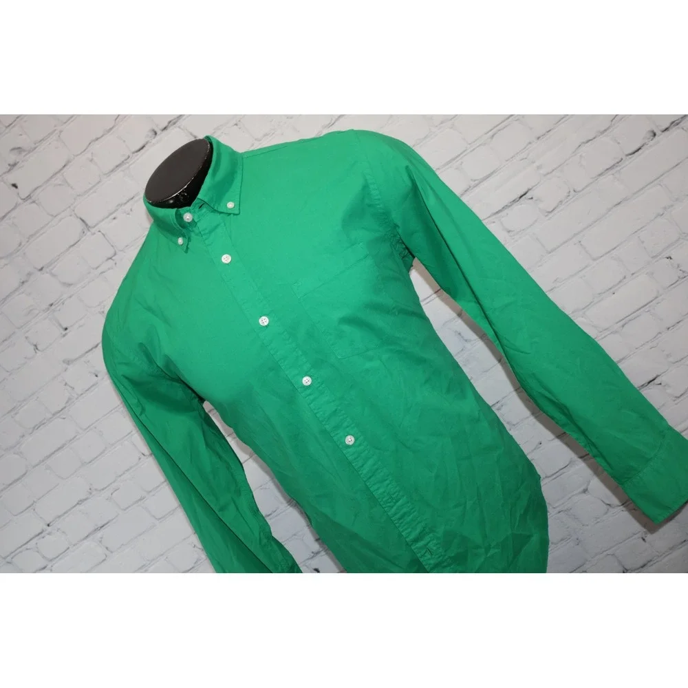 J.Crew Button Down Shirt Mens Medium Green Long Sleeve Lightweight Cotton